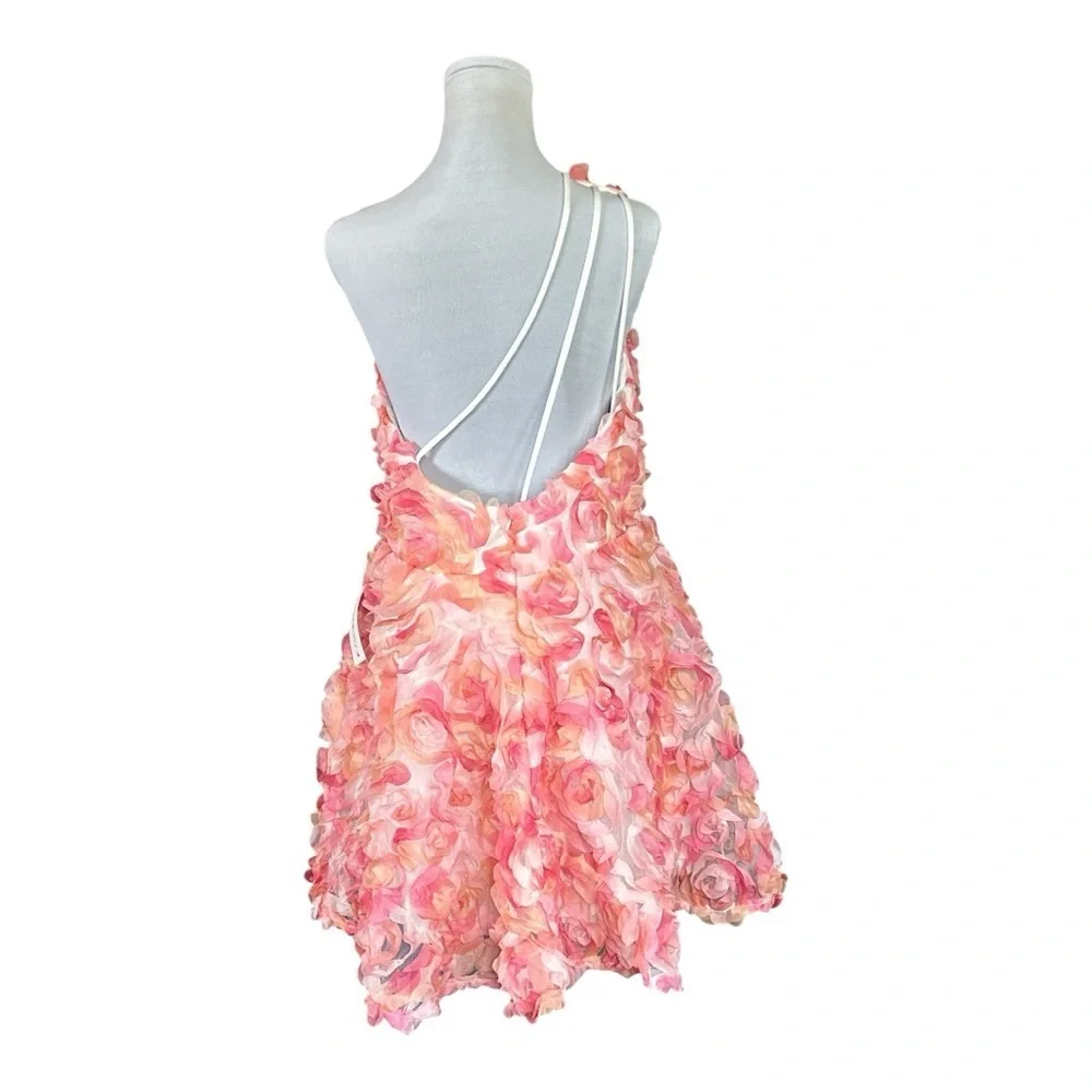 Faeriesty 3D Floral Rose Dress XL – One Shoulder, Pink Peach, NWT - Picture 4 of 11